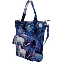 Unicorn Starry Night Print Van Gogh Shoulder Tote Bag by Sarkoni