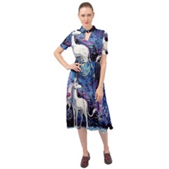 Unicorn Starry Night Print Van Gogh Keyhole Neckline Chiffon Dress by Sarkoni