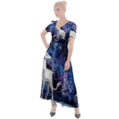 Unicorn Starry Night Print Van Gogh Button Up Short Sleeve Maxi Dress by Sarkoni