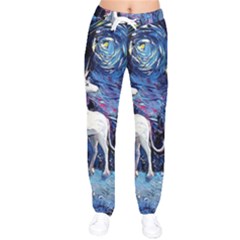 Unicorn Starry Night Print Van Gogh Women Velvet Drawstring Pants