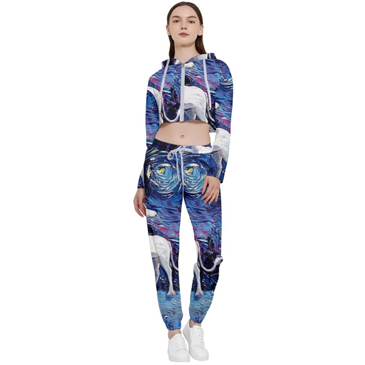 Unicorn Starry Night Print Van Gogh Cropped Zip Up Lounge Set