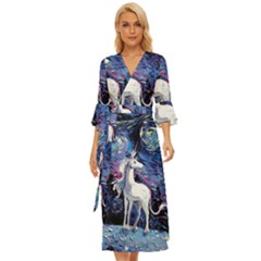 Unicorn Starry Night Print Van Gogh Midsummer Wrap Dress by Sarkoni