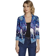 Unicorn Starry Night Print Van Gogh Women s Casual 3/4 Sleeve Spring Jacket by Sarkoni