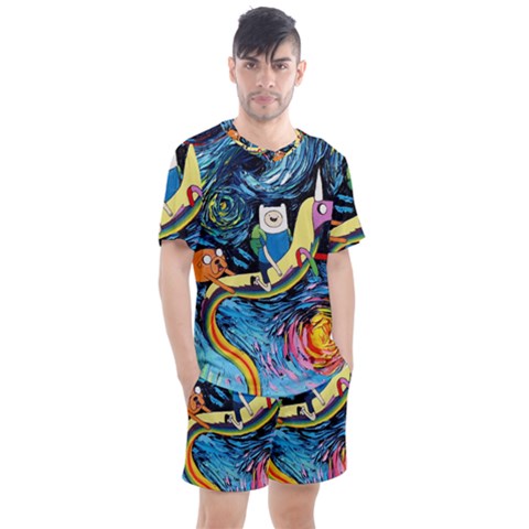 Cartoon Parody  Art Starry Night Van Gogh Men s Mesh T-shirt And Shorts Set by Sarkoni