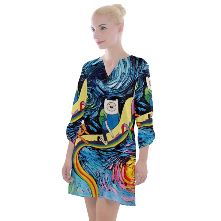 Cartoon Parody  Art Starry Night Van Gogh Open Neck Shift Dress