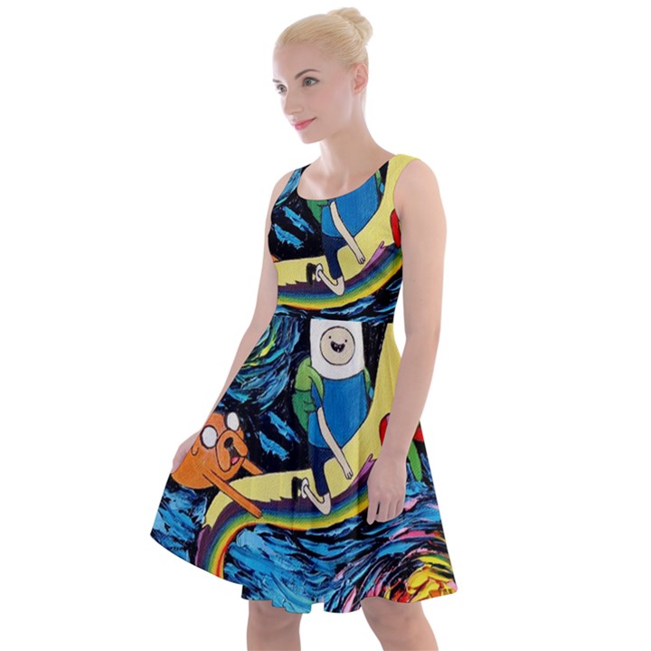 Cartoon Parody  Art Starry Night Van Gogh Knee Length Skater Dress