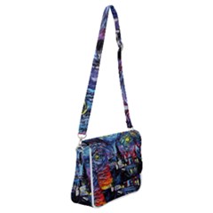 Castle Starry Night Print Van Gogh Parody Shoulder Bag With Back Zipper by Sarkoni