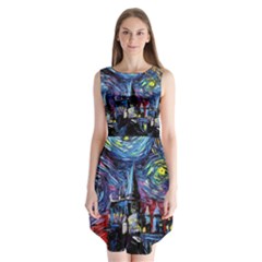 Castle Starry Night Print Van Gogh Parody Sleeveless Chiffon Dress   by Sarkoni