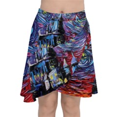 Castle Starry Night Print Van Gogh Parody Chiffon Wrap Front Skirt by Sarkoni