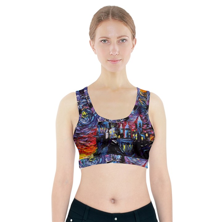 Castle Starry Night Print Van Gogh Parody Sports Bra With Pocket