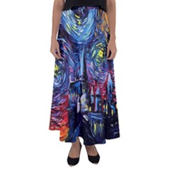 Castle Starry Night Print Van Gogh Parody Flared Maxi Skirt by Sarkoni