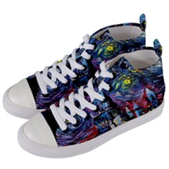 Castle Starry Night Print Van Gogh Parody Women s Mid-top Canvas Sneakers