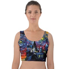 Castle Starry Night Print Van Gogh Parody Velvet Crop Top by Sarkoni