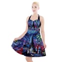 Castle Starry Night Print Van Gogh Parody Halter Party Swing Dress  View1