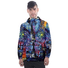 Castle Starry Night Print Van Gogh Parody Men s Front Pocket Pullover Windbreaker