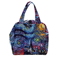 Castle Starry Night Print Van Gogh Parody Boxy Hand Bag by Sarkoni