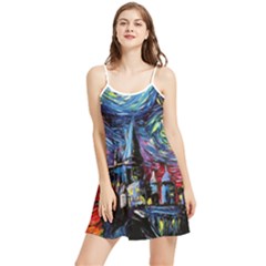 Castle Starry Night Print Van Gogh Parody Summer Frill Dress by Sarkoni