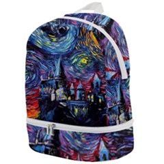 Castle Starry Night Print Van Gogh Parody Zip Bottom Backpack