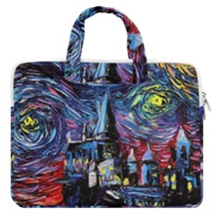 Castle Starry Night Print Van Gogh Parody Macbook Pro 13  Double Pocket Laptop Bag by Sarkoni