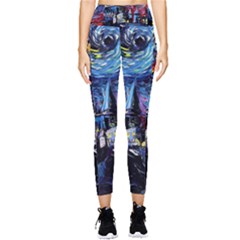 Castle Starry Night Print Van Gogh Parody Pocket Leggings  by Sarkoni