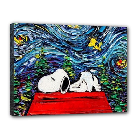 Dog Cartoon Vincent Van Gogh s Starry Night Parody Canvas 16  X 12  (stretched) by Sarkoni