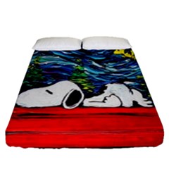 Dog Cartoon Vincent Van Gogh s Starry Night Parody Fitted Sheet (queen Size) by Sarkoni