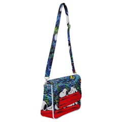 Dog Cartoon Vincent Van Gogh s Starry Night Parody Shoulder Bag With Back Zipper by Sarkoni