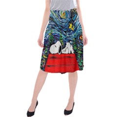 Dog Cartoon Vincent Van Gogh s Starry Night Parody Midi Beach Skirt by Sarkoni