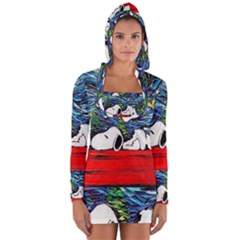 Dog Cartoon Vincent Van Gogh s Starry Night Parody Long Sleeve Hooded T-shirt by Sarkoni