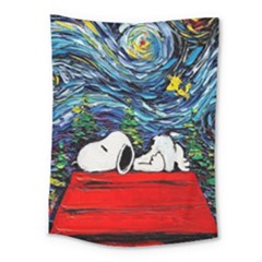 Dog Cartoon Vincent Van Gogh s Starry Night Parody Medium Tapestry by Sarkoni