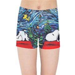 Dog Cartoon Vincent Van Gogh s Starry Night Parody Kids  Sports Shorts by Sarkoni