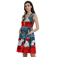 Dog Cartoon Vincent Van Gogh s Starry Night Parody Sleeveless Dress With Pocket by Sarkoni