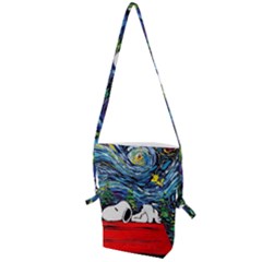 Dog Cartoon Vincent Van Gogh s Starry Night Parody Folding Shoulder Bag by Sarkoni