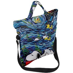 Dog Cartoon Vincent Van Gogh s Starry Night Parody Fold Over Handle Tote Bag by Sarkoni