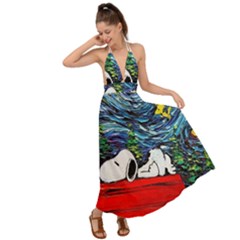 Dog Cartoon Vincent Van Gogh s Starry Night Parody Backless Maxi Beach Dress by Sarkoni