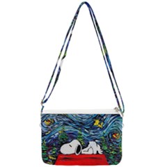 Dog Cartoon Vincent Van Gogh s Starry Night Parody Double Gusset Crossbody Bag by Sarkoni