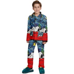 Dog Cartoon Vincent Van Gogh s Starry Night Parody Kids  Long Sleeve Velvet Pajamas Set by Sarkoni