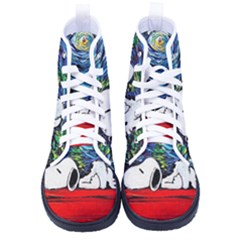 Dog Cartoon Vincent Van Gogh s Starry Night Parody Men s High-top Canvas Sneakers by Sarkoni