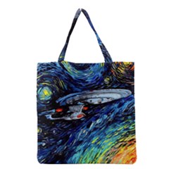 Spaceship Galaxy Parody Art Starry Night Grocery Tote Bag by Sarkoni