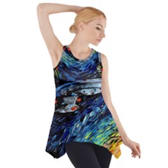 Spaceship Galaxy Parody Art Starry Night Side Drop Tank Tunic by Sarkoni