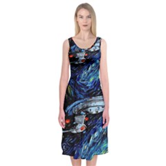 Spaceship Galaxy Parody Art Starry Night Midi Sleeveless Dress by Sarkoni