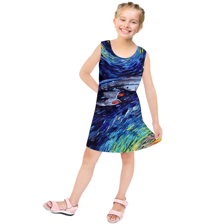 Spaceship Galaxy Parody Art Starry Night Kids  Tunic Dress