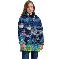 Spaceship Galaxy Parody Art Starry Night Kids  Hooded Longline Puffer Jacket by Sarkoni