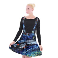 Spaceship Galaxy Parody Art Starry Night Suspender Skater Skirt by Sarkoni