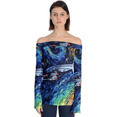 Spaceship Galaxy Parody Art Starry Night Off Shoulder Long Sleeve Top by Sarkoni