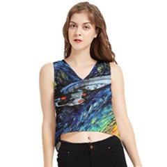 Spaceship Galaxy Parody Art Starry Night V-neck Cropped Tank Top by Sarkoni