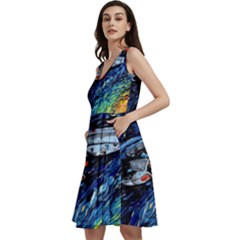 Spaceship Galaxy Parody Art Starry Night Sleeveless V-neck Skater Dress With Pockets