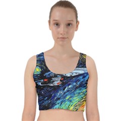 Spaceship Galaxy Parody Art Starry Night Velvet Racer Back Crop Top by Sarkoni