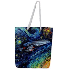 Spaceship Galaxy Parody Art Starry Night Full Print Rope Handle Tote (large) by Sarkoni