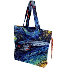 Spaceship Galaxy Parody Art Starry Night Drawstring Tote Bag by Sarkoni